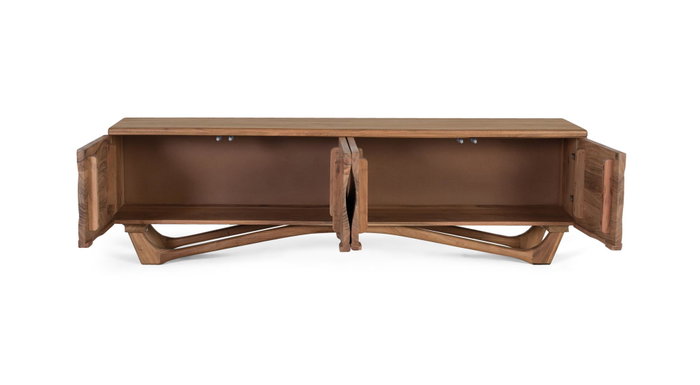 GINER Y COLOMER Mueble de TV de madera de acacia con 4 puertas
